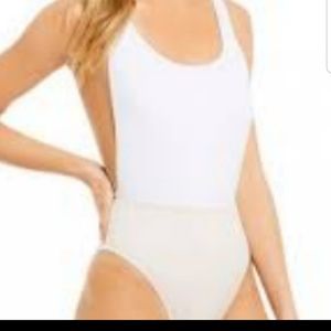 Cremieux Large swimsuit pink white slits on side
